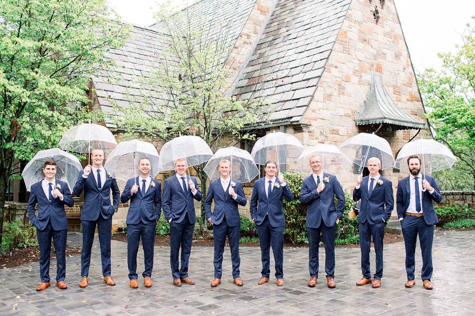 Navy suits and tan shoes