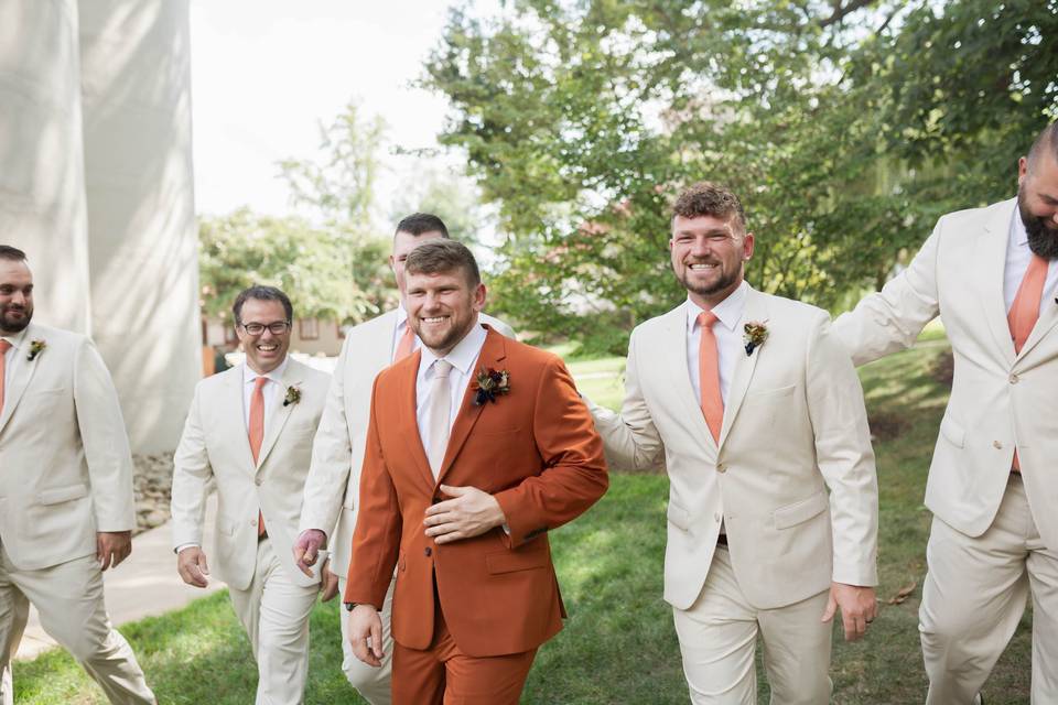 Orange and tan suits