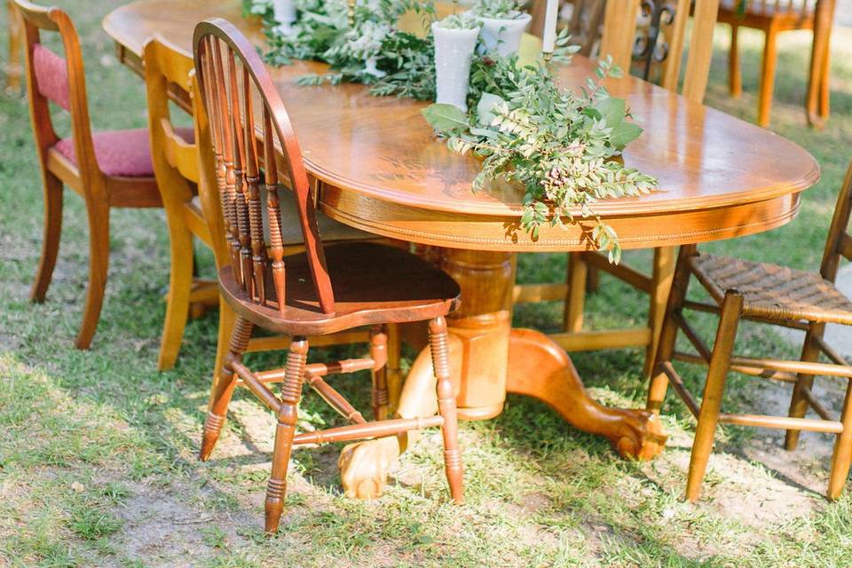 Choice of foldable or eclectic wooden tables included in bridal packages