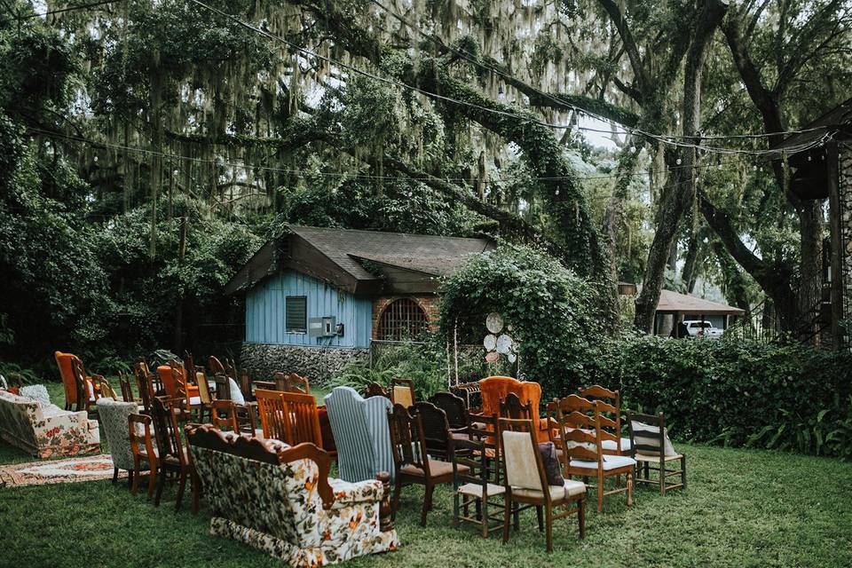 Ceremony area/ eclectic chairs