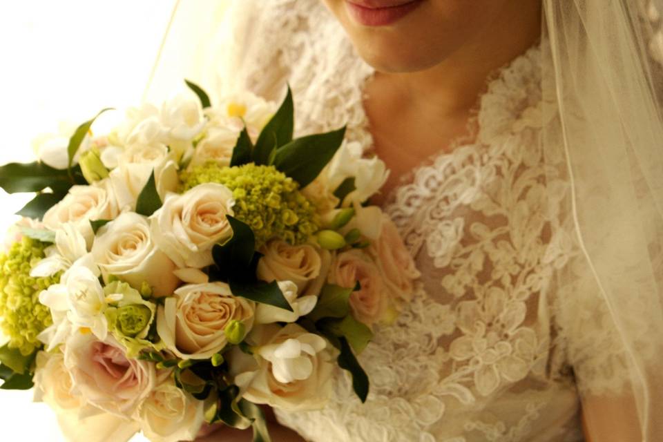 Gown alterations, custom designed headpiece and veil