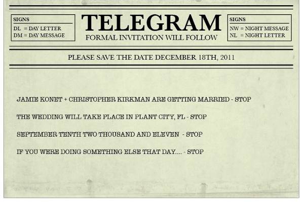 Antique Telegram Save the Date Postcard