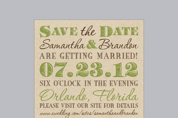 Antique Style Block Print Save the Date