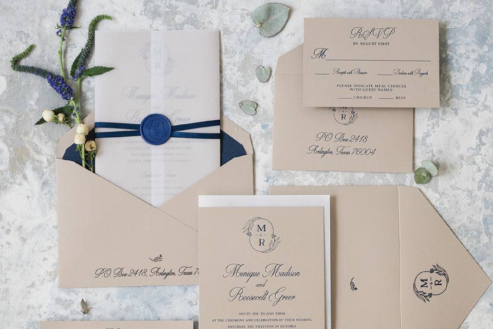 LetterpBlue & Beige invitation