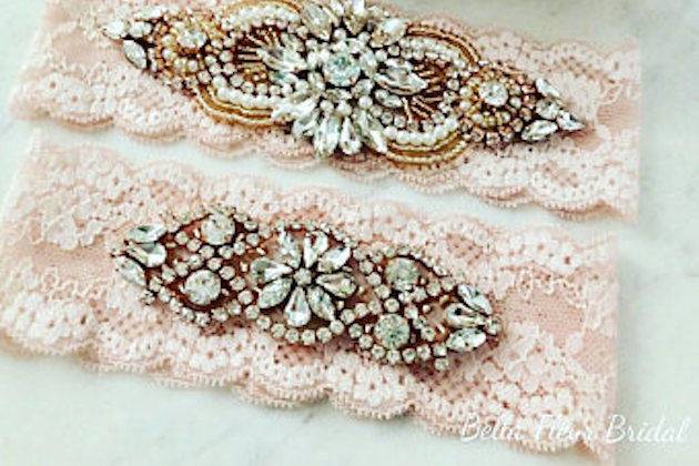 Rhinestones in lace garter