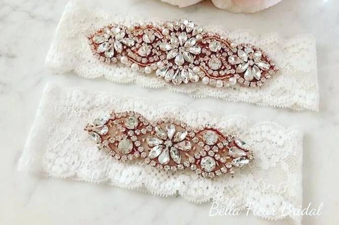 White lace garter with rhinestones