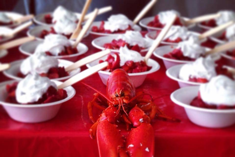 Lobster on the red linen table