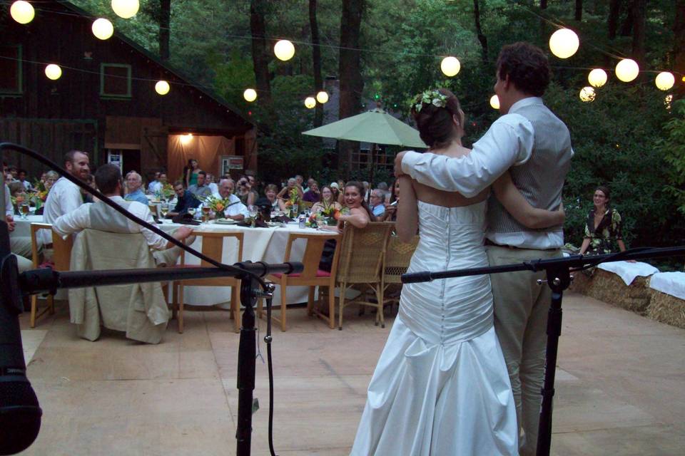 The Crooked Road Ceili Band plays Irish music for the processional and recessional, and later for Irish ceili dancing into the night on a gloriously hot summer evening.