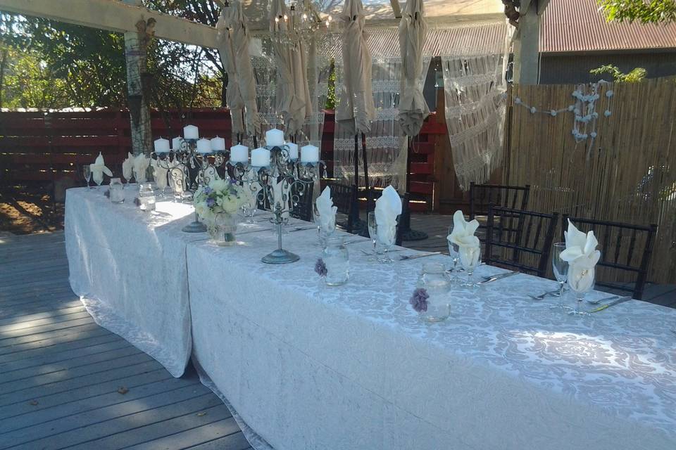 Round table with floral centerpieces