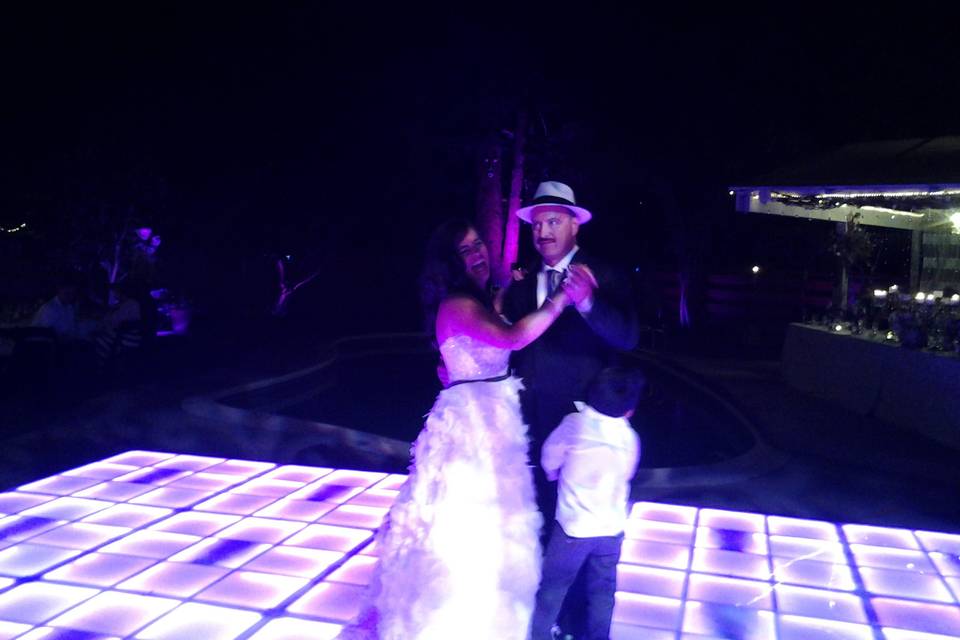 Dancing on a purple floor
