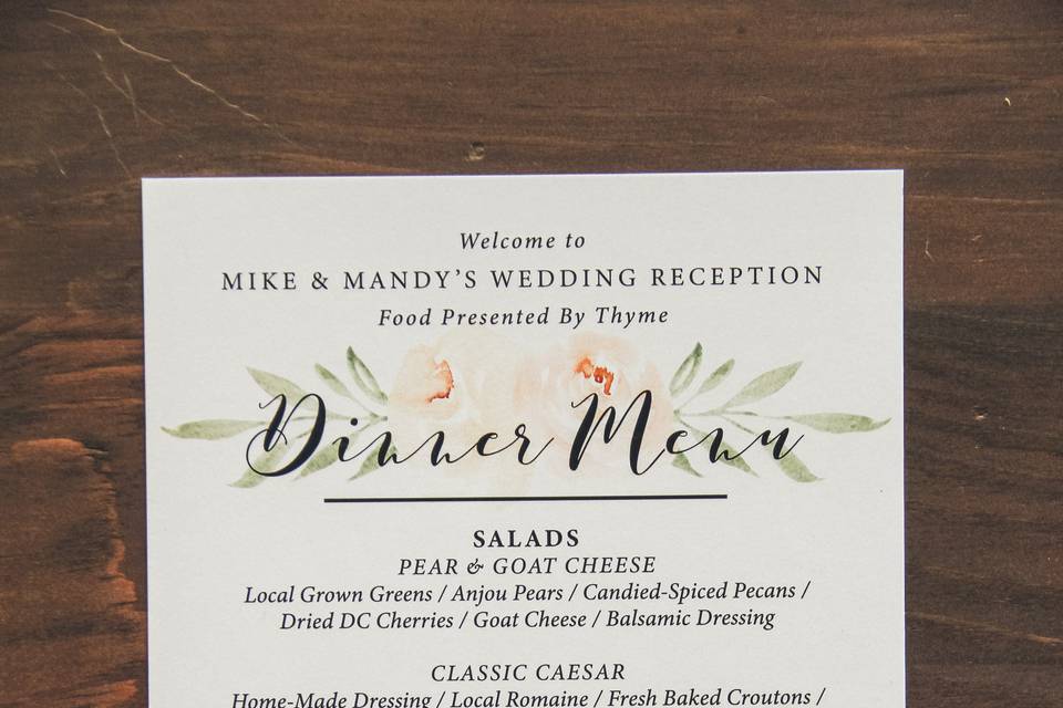 Signed with Love Dinner Menu