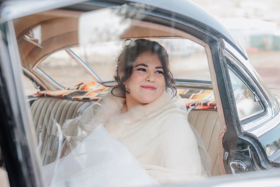 Old Car Wedding Bride