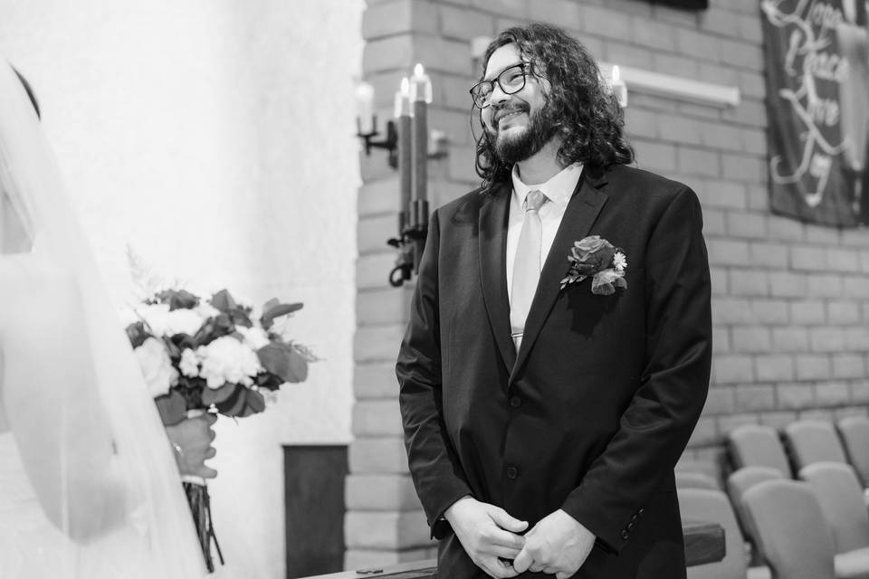 Groom smiling