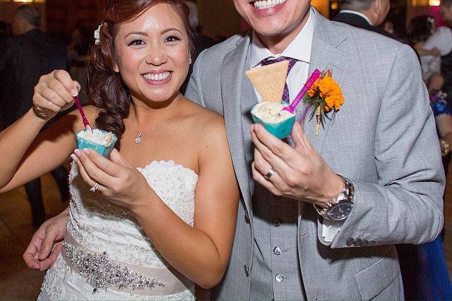 Newlyweds enjoying iced desserts