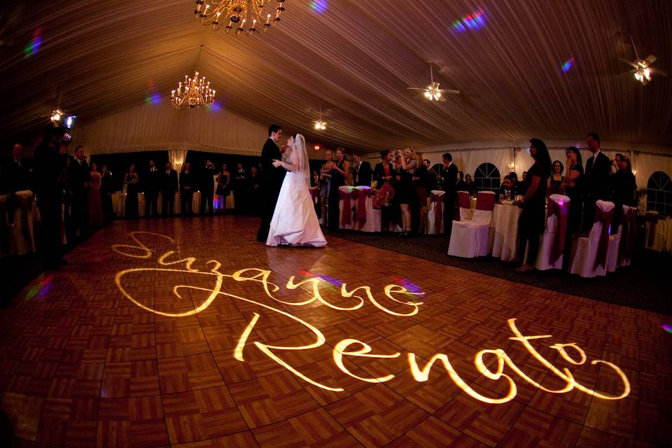 Our couple's first dance in the outdoor ballroom at The Grandview in Poughkeepsie, NY.  Customized 