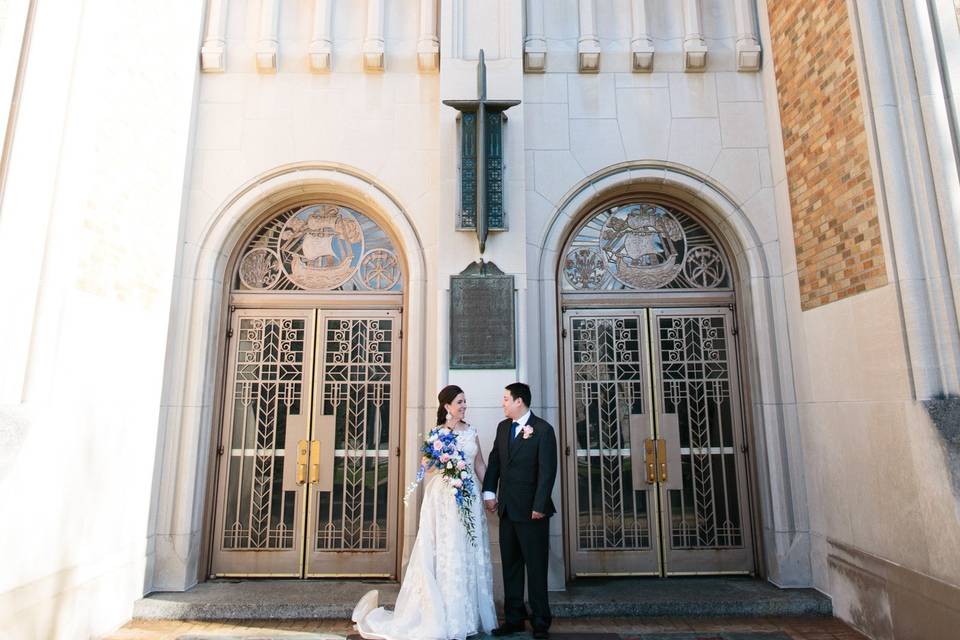 Couple in front of the church