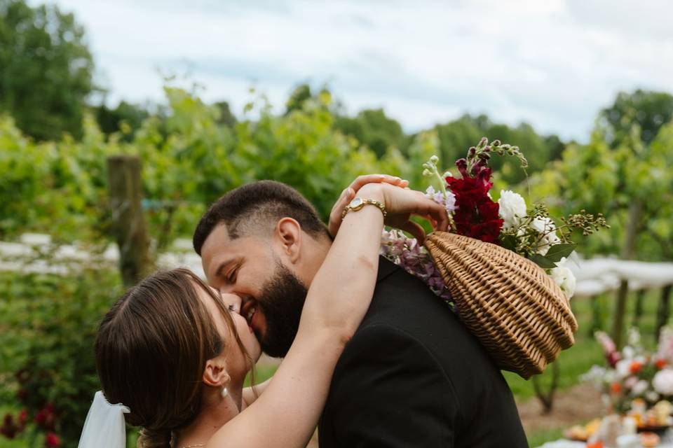 Bride and groom in vineyard