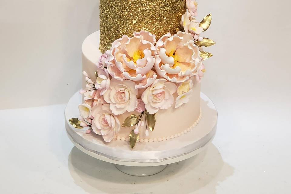 Gold and Pink Sugar Flowers