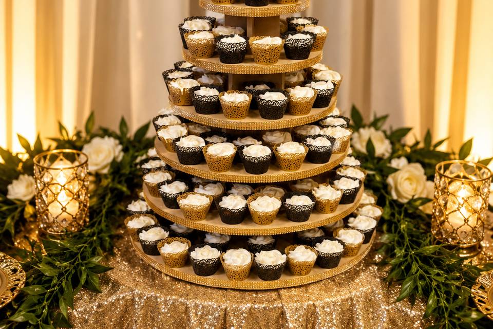 Cut cake cupcake tower