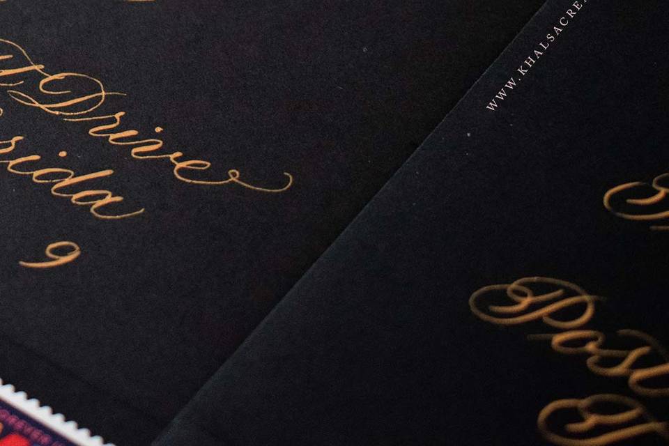 Gold calligraphy on black