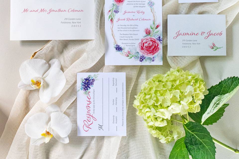 Rose garden watercolor invite
