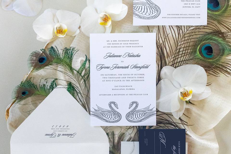 Calligraphy swans invite