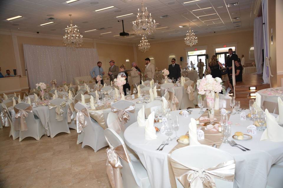 Head table in front of stage