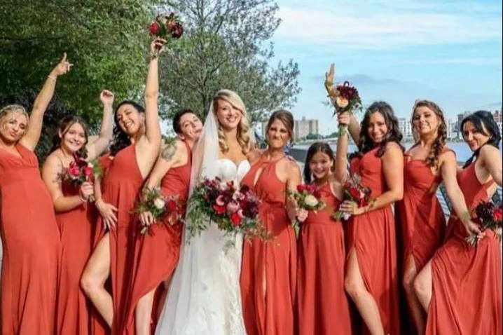 Bride with bridesmaids