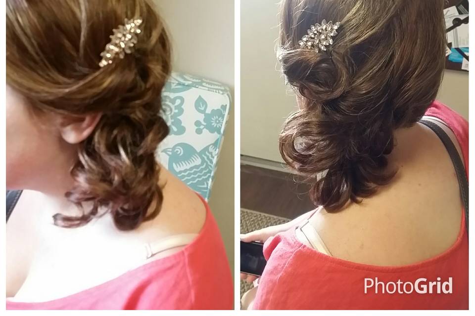 Details of updo and hair pin