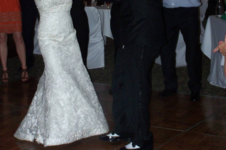 Bride dancing with friends