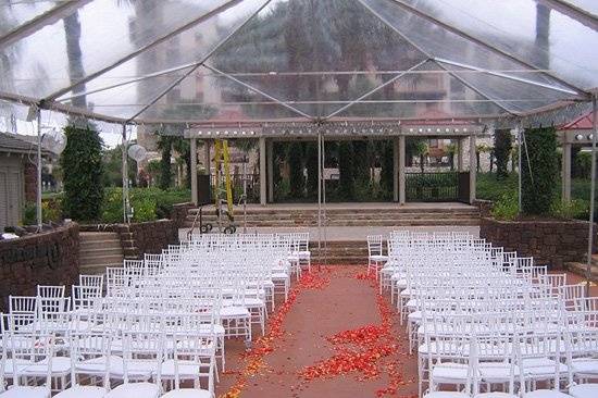 Clear frame tent with White Chivari chairs