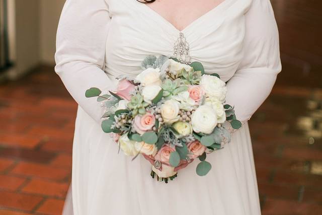 Bridal dress and bouquet