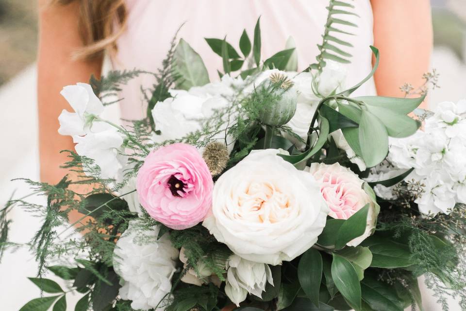 The bride holding her bouquet