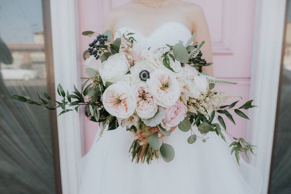 The bride holding her bouquet