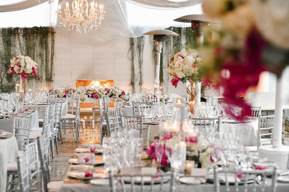 Pretty in pink wedding reception at the monarch beach resort.