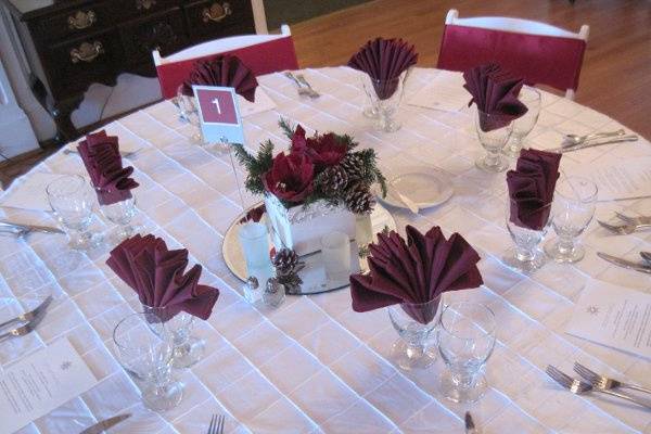 Table setup with flower centerpiece