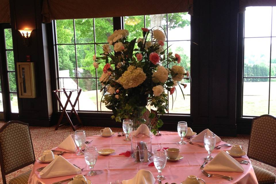 Table setup with flower centerpiece