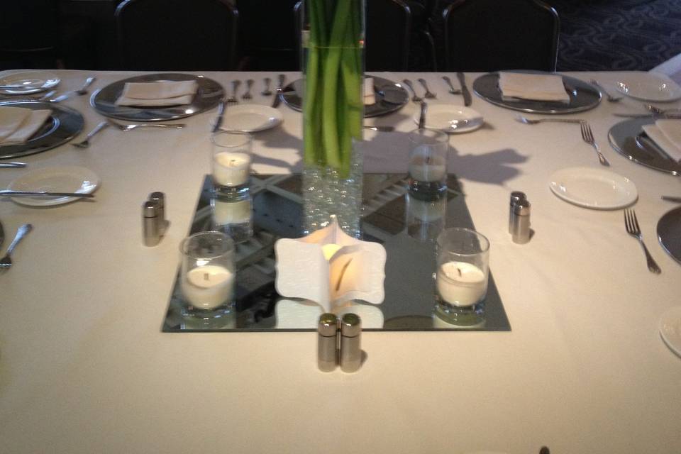 Table setup with flower centerpiece