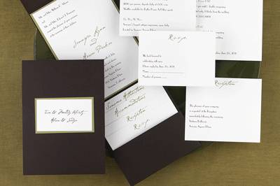 Carlson Craft offers a beautiful pocket design invitation. Choose from ink colors, paper and pocket designs. Simply stunning and organizes important information for your big day.