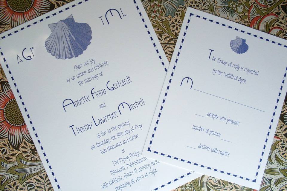 This periwinkle blue scallop shell invitation suite is perfect for your Cape Cod wedding.