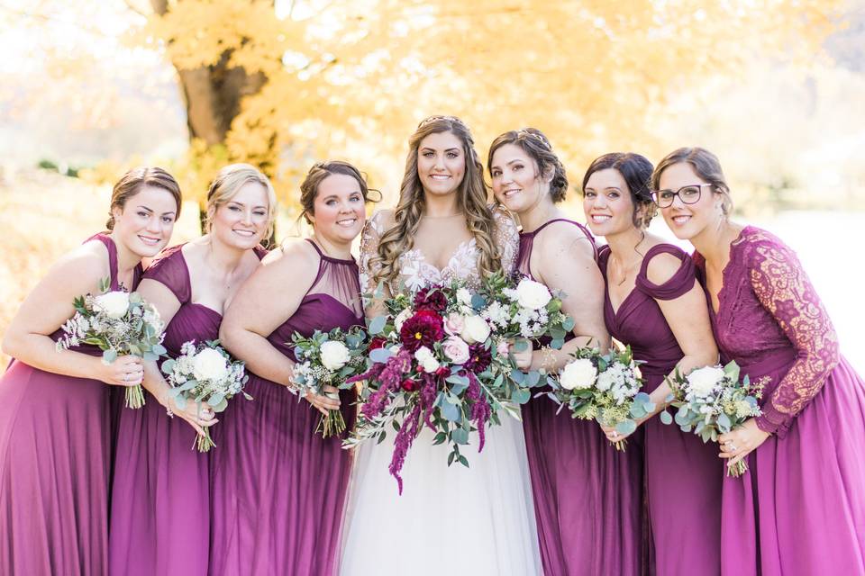 Getting ready with her bridesmaids