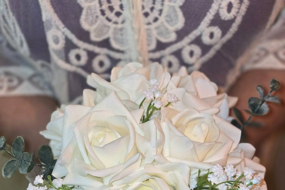White Real Feel Bride Bouquet
