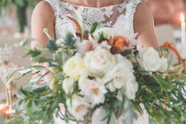 The bride holding her bouquet
