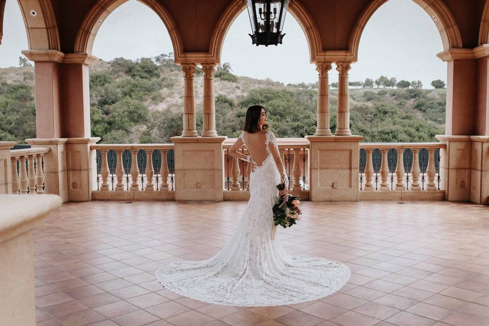 The bride holding a bouquet