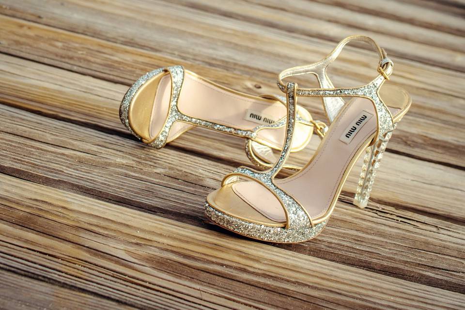 Bridal shoes by the boardwalk