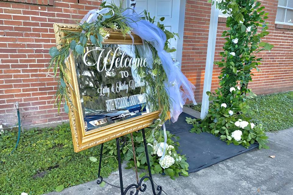 Antique Mirror Welcome Sign