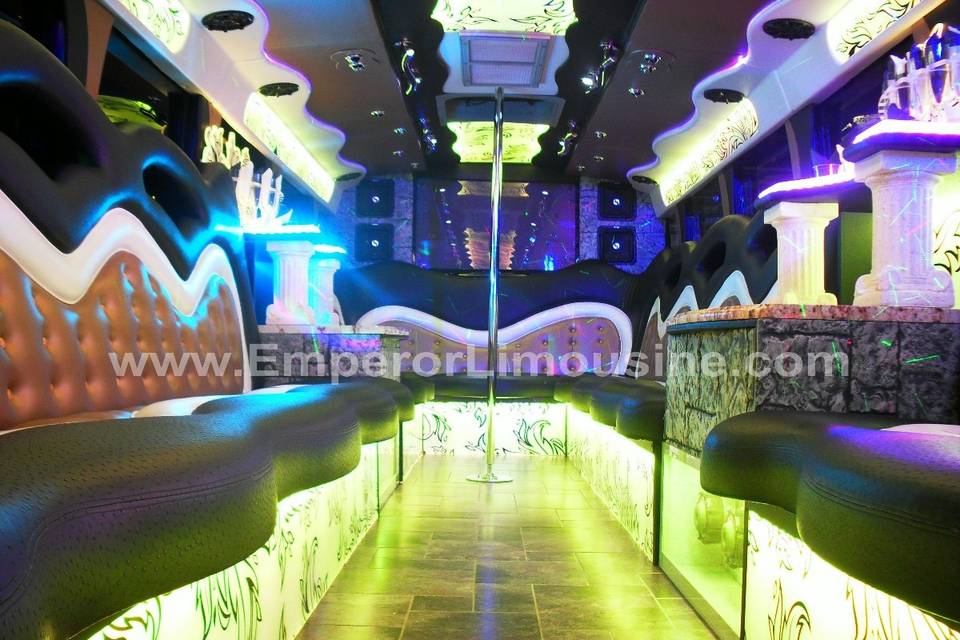 Interior Photo of Our Athena Party Bus!