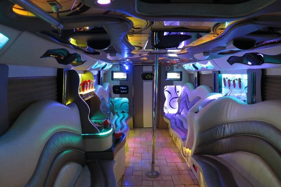Interior Photo of Our Pearl Party Bus!