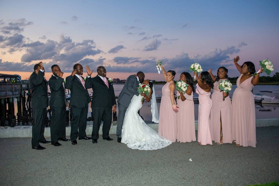 Bridal party sunset shots