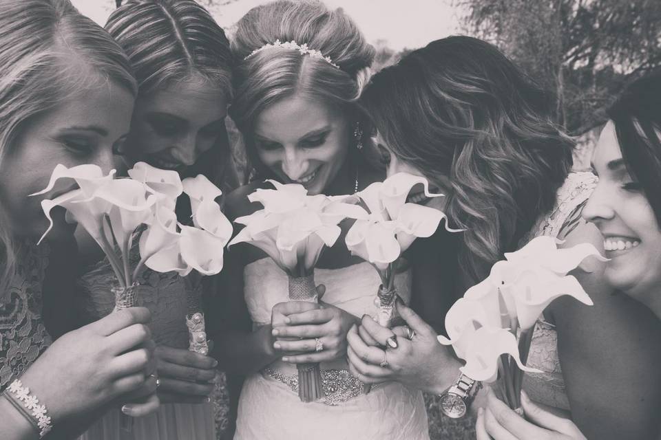 Bride and her bridesmaids